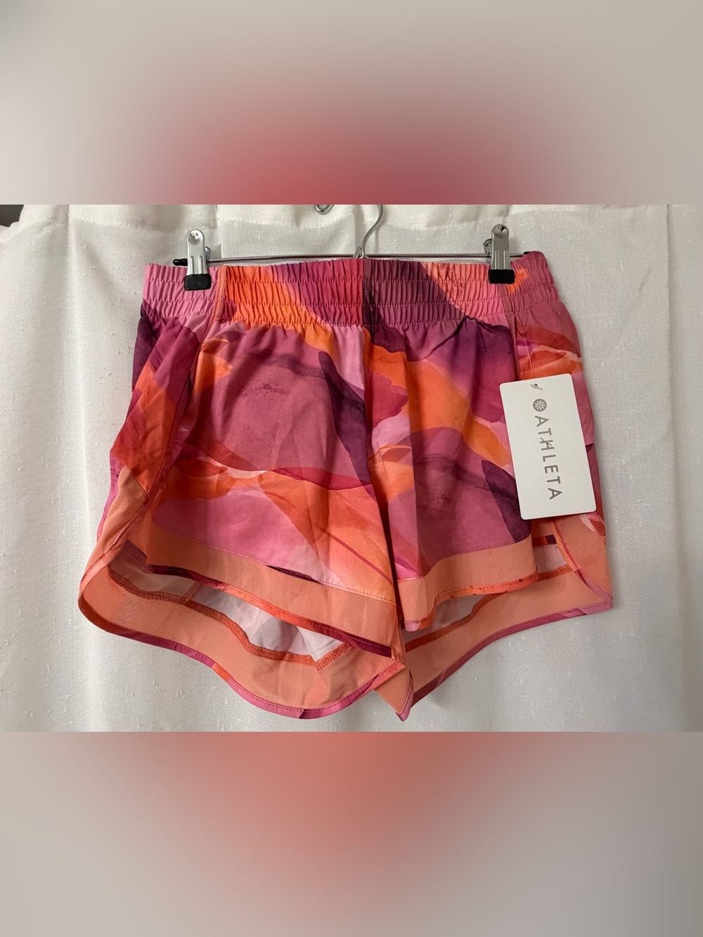 Athleta Printed Mesh Racer Run Short 4”Pink & Coral Abstract Print - Size S -NWT - Picture 6 of 7